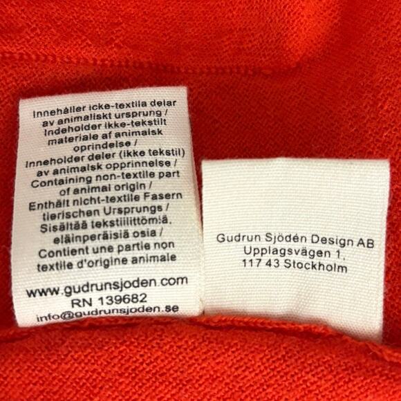 Gudrun Sjoden Organic Wool Cardigan Orange Longline Button Front Women’s Sz M - Picture 6 of 6